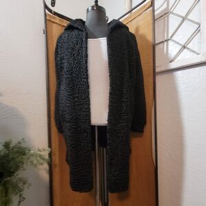 Vintage Persian Black Curly Lambwool Trench Coat No SIZE TAG